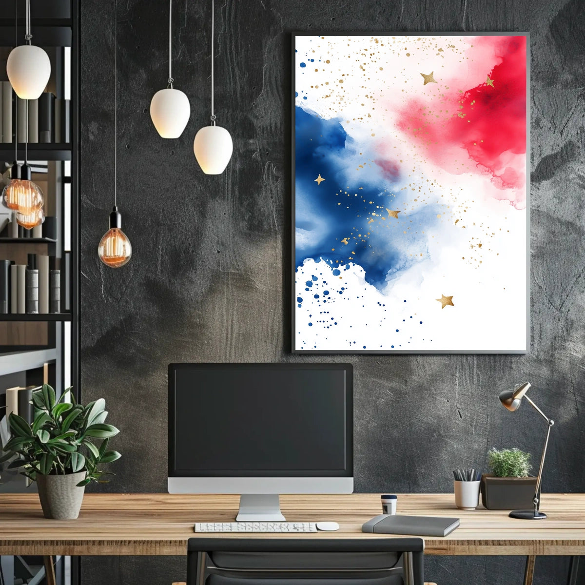 splash design in red white and blue tones Poster