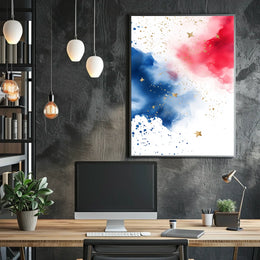 splash design in red white and blue tones Poster