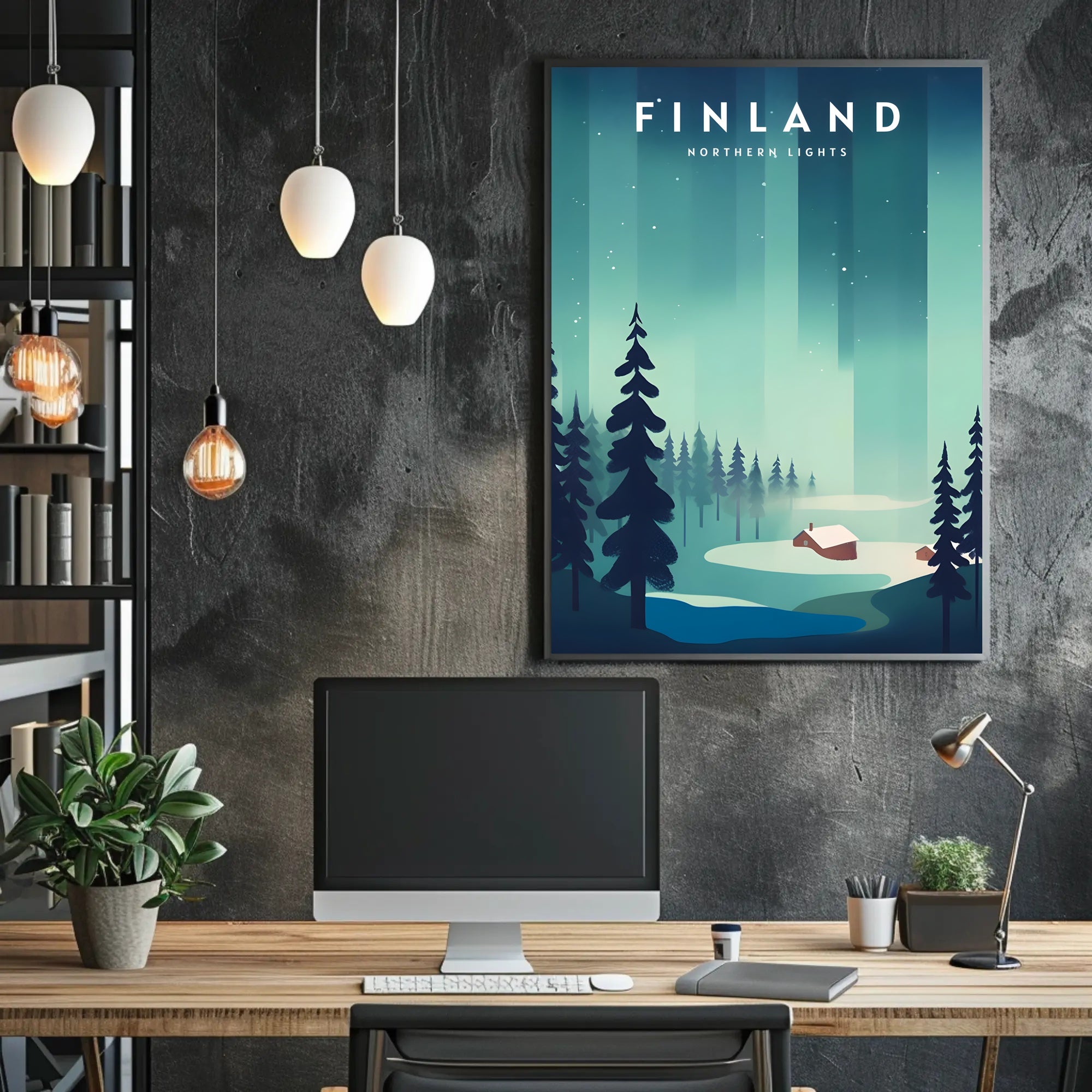 Northern Lights Finnish Wilderness Travel Poster