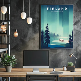 Northern Lights Finnish Wilderness Travel Poster