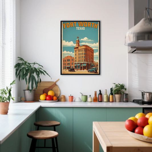 Fort Worth Texas Historic Corner Building Vintage Travel Poster