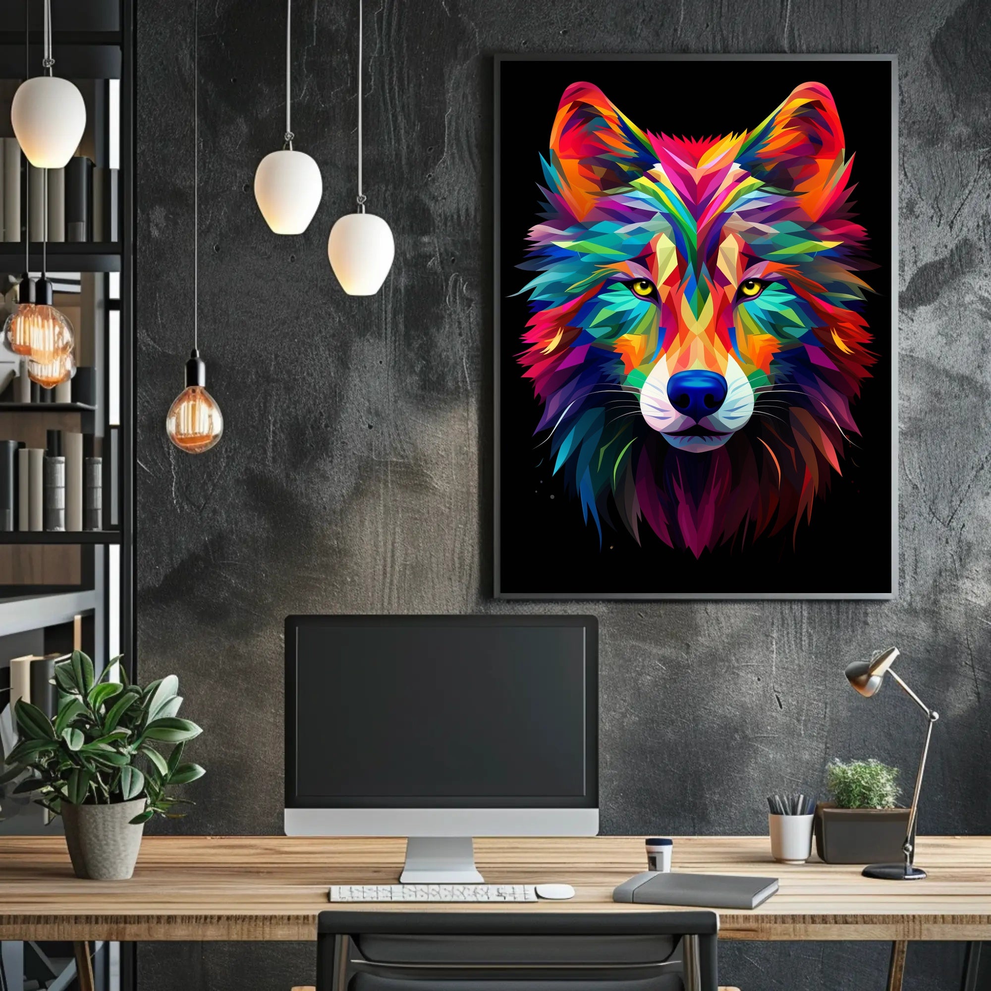 Vibrant Wolf Art Poster PosterGoat