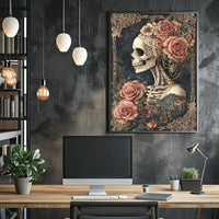 Skull and Roses Floral Elegance Artistic Poster