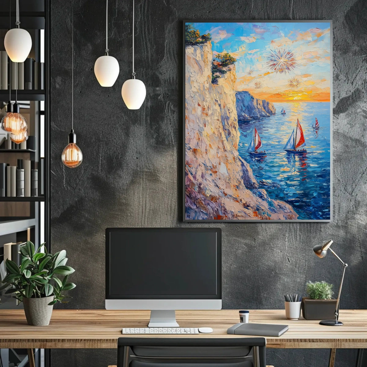 pixelmotion copyai 35099 Thick oil impasto painting of a coastal cl 5e7818ef ccf4ef9bde5b64623829Poster