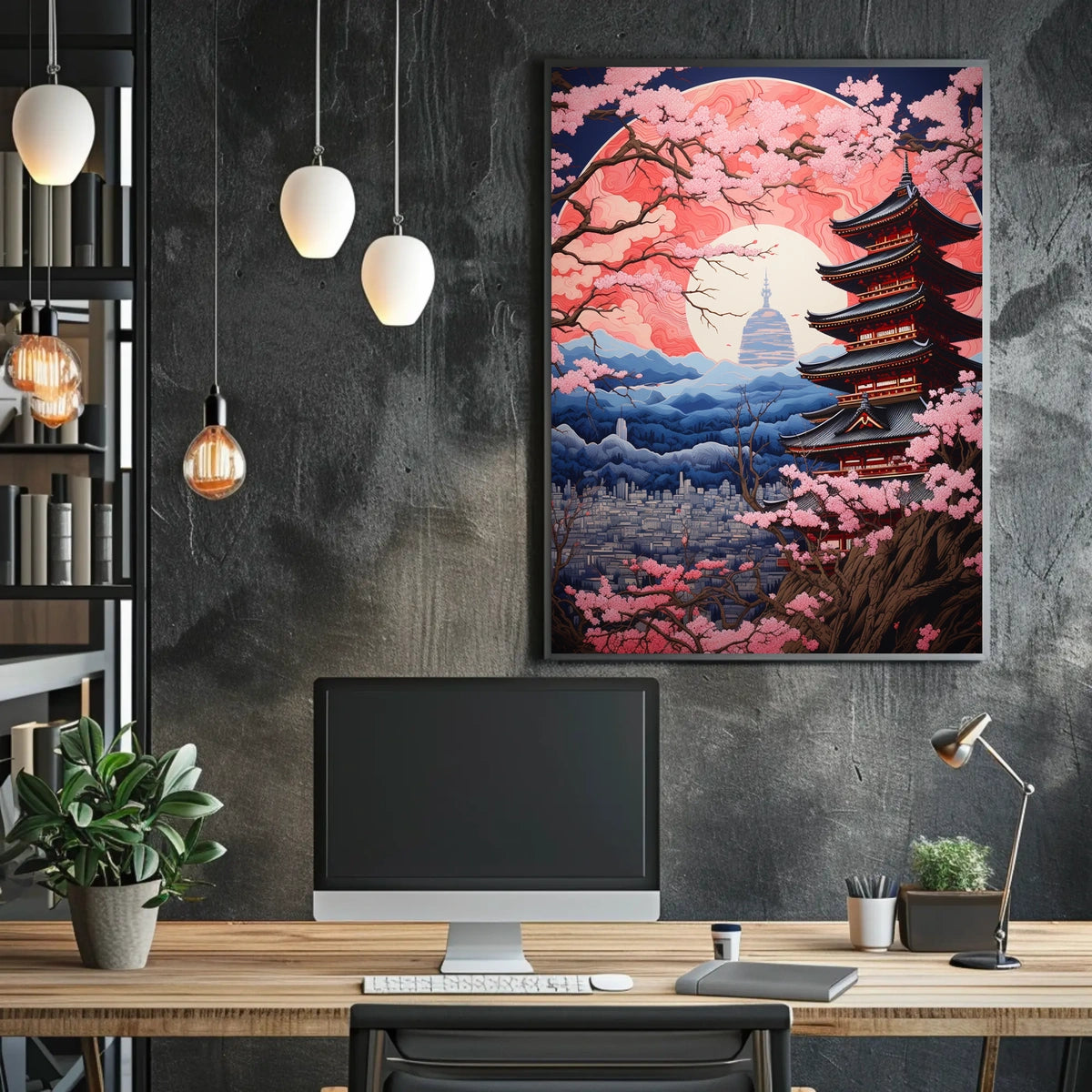 Japanese Pagoda and Sakura Harmony Cultural or Heritage Poster