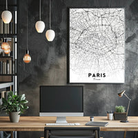 Minimalist Black and White Paris Map Urban Poster