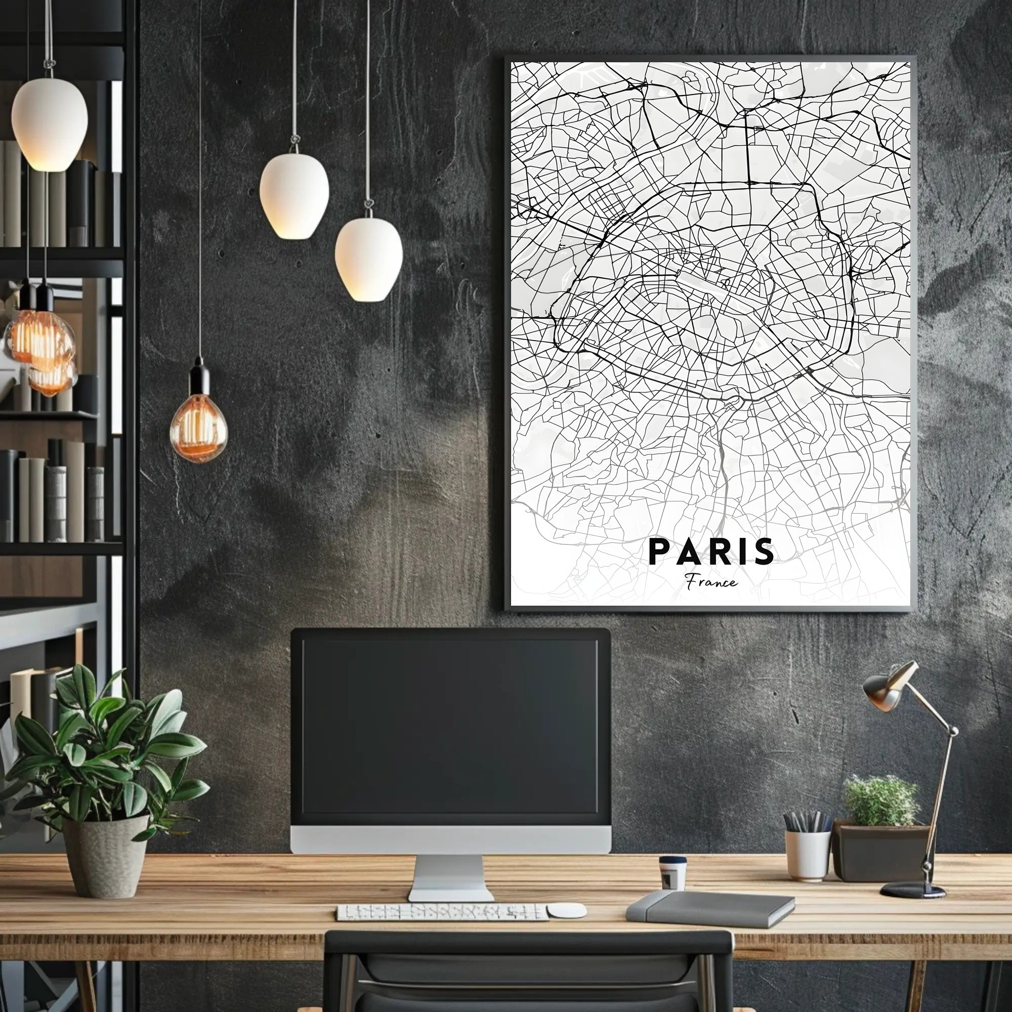 Minimalist Black and White Paris Map Urban Poster