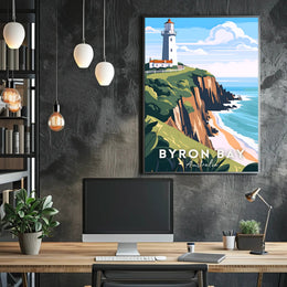 Coastal Serenity: Byron Bay Lighthouse Travel Poster