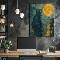 Futuristic Samurai Under A Full Moon Poster PosterGoat