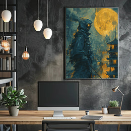 Futuristic Samurai Under A Full Moon Poster PosterGoat