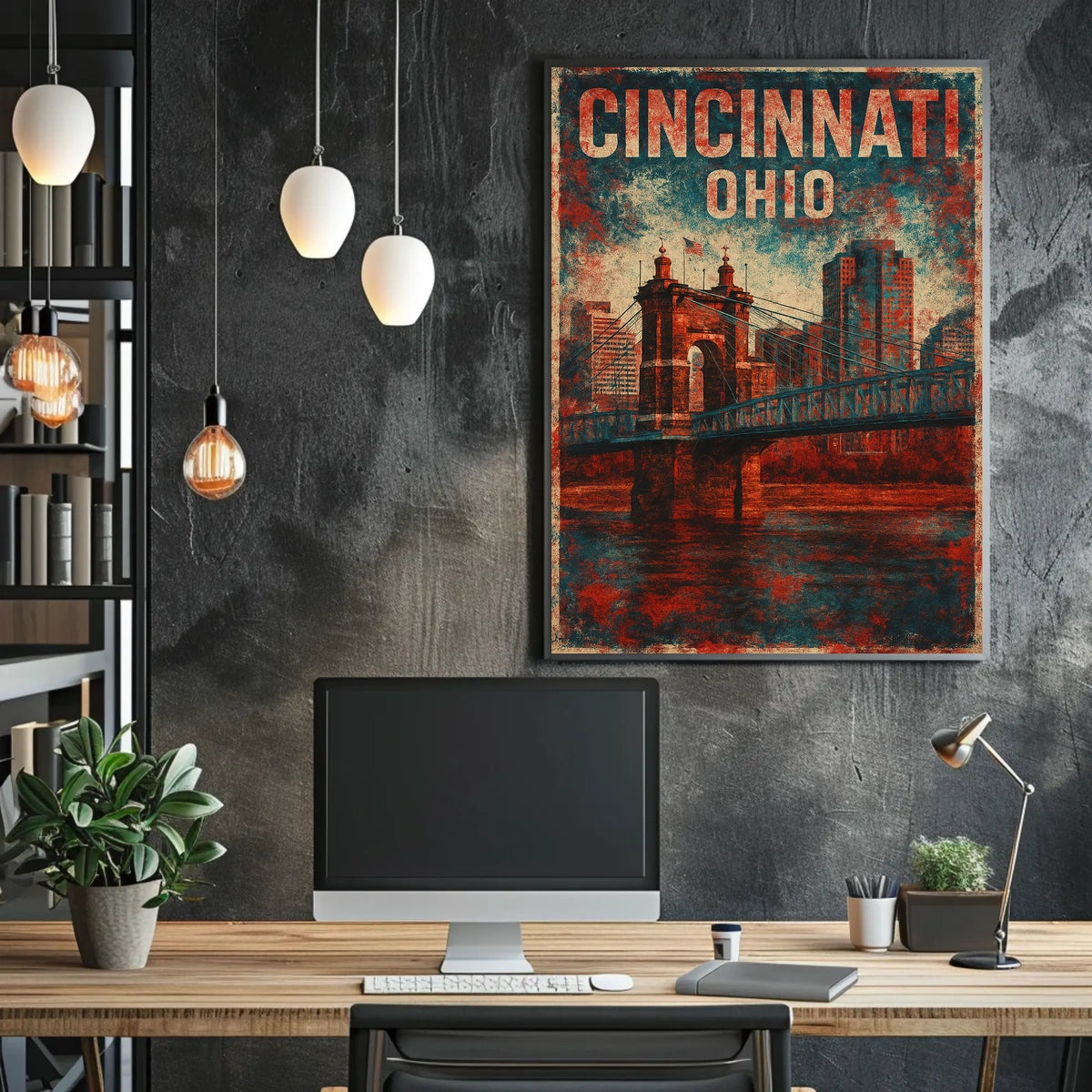 Cincinnati Ohio Scenic Vintage Cityscape Travel Souvenir Collector Gift Enthusiast Poster