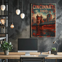 Cincinnati Ohio Scenic Vintage Cityscape Travel Souvenir Collector Gift Enthusiast Poster
