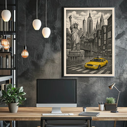 New York City Night Skyline Poster Vintage Wall Art