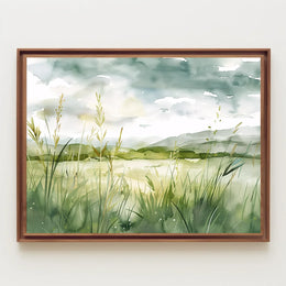 Serene Watercolor Countryside Landscape Poster Art