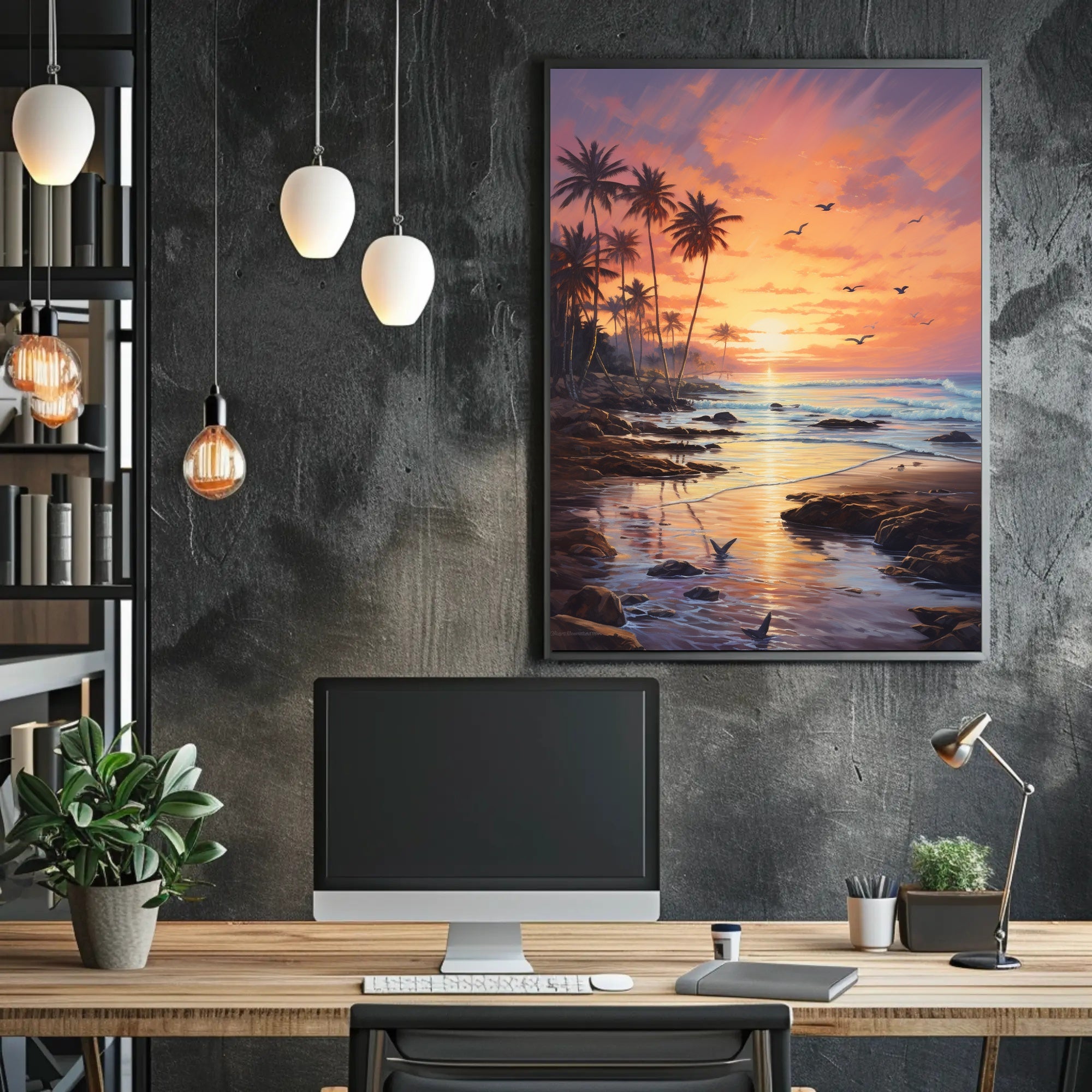 Tropical Sunrise Beach Scene: Abstract, Artistic Poster