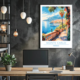 Monte Carlo Mediterranean View Vintage Travel Poster