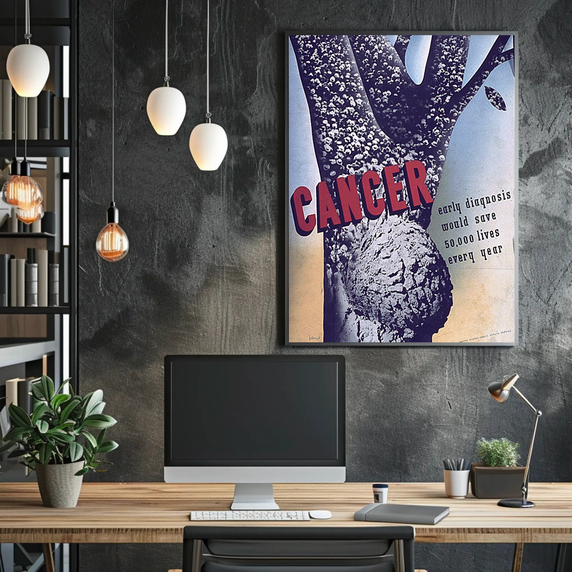 Cancer Awareness Poster with Urgent, Vintage Design Political or Propaganda Poster PosterGoat