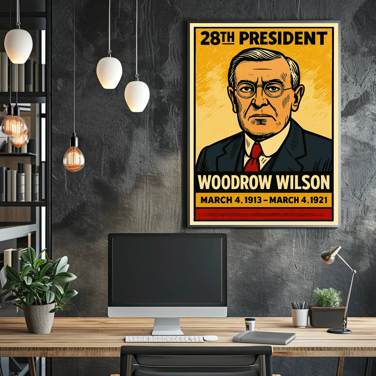 Woodrow Wilson 28th President of the United States Inked Comic Style Poster