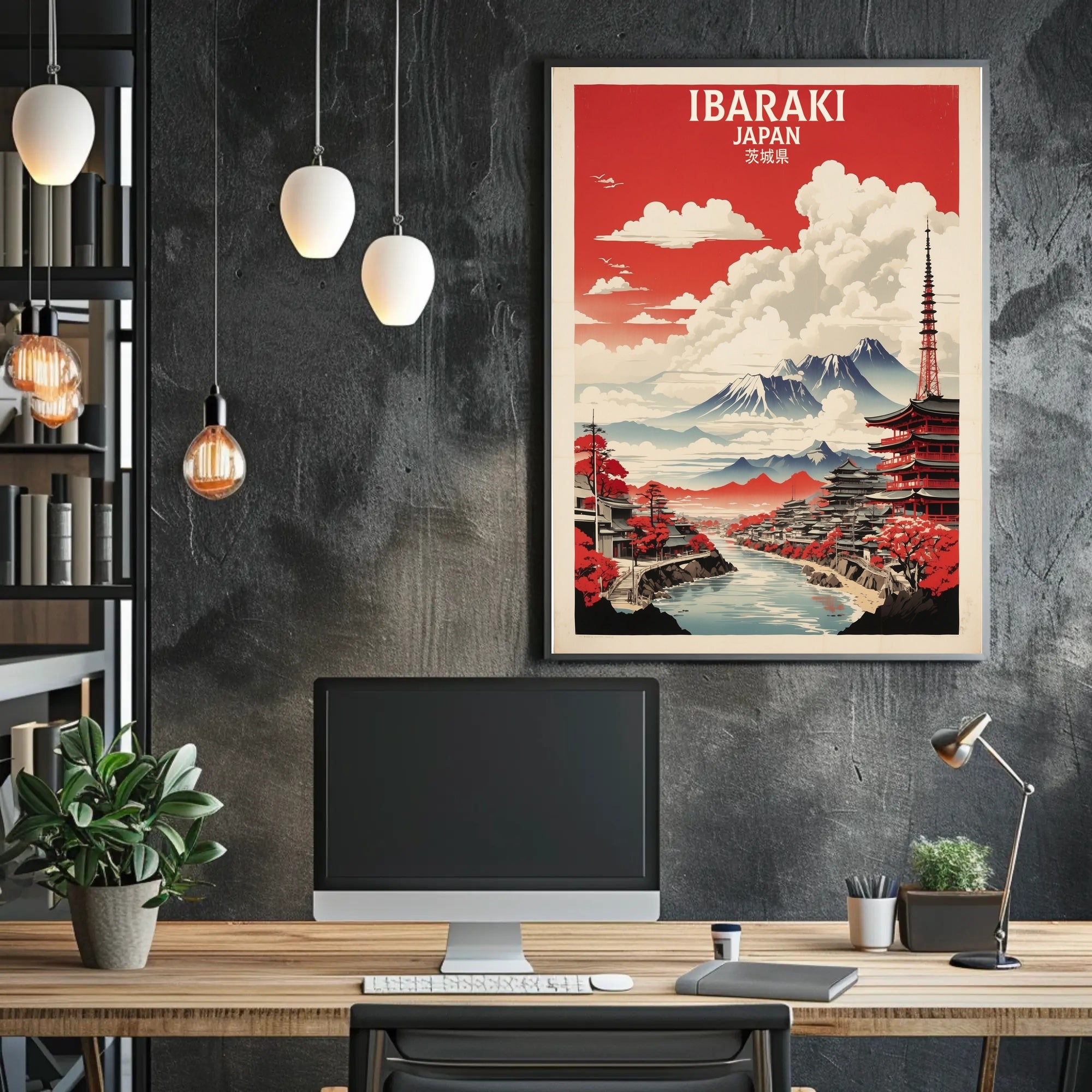 Scenic Japanese Autumn Landscape: Vintage Travel Poster