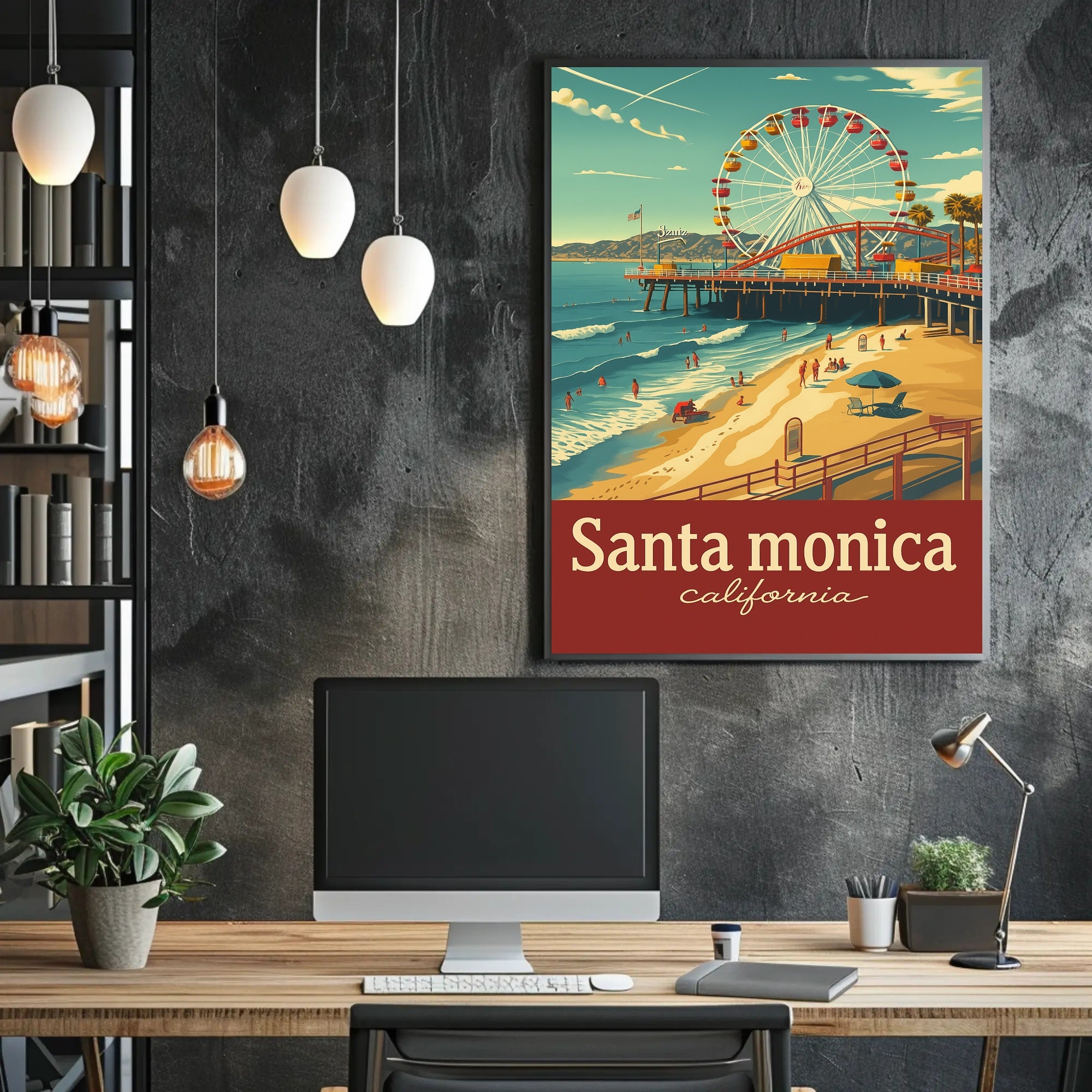Santa Monica Pier Retro Travel Poster