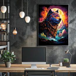 Majestic Wolf Psychedelic Landscape Art Poster