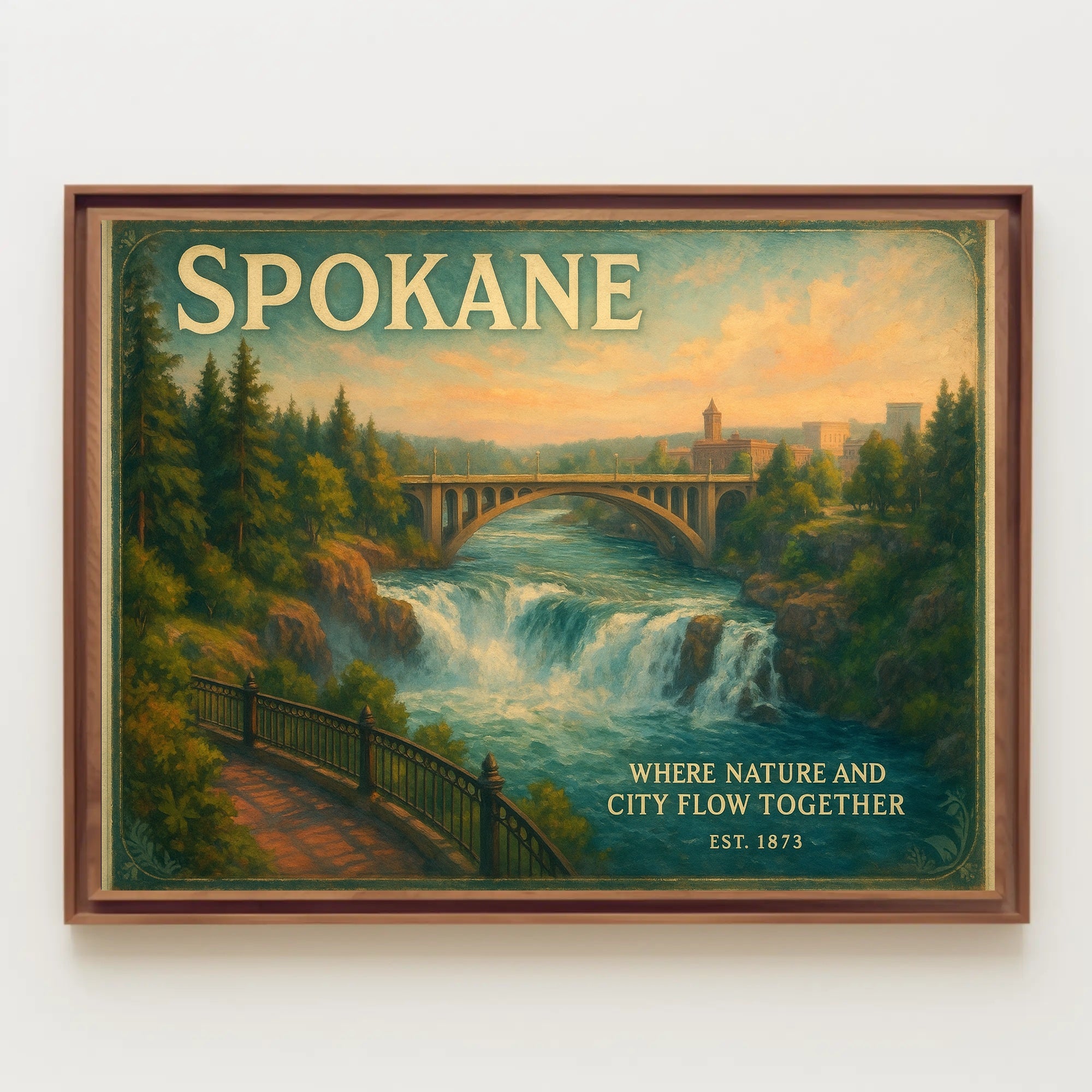 Spokane Nature and City Unite Travel Poster
