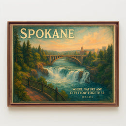 Spokane Nature and City Unite Travel Poster