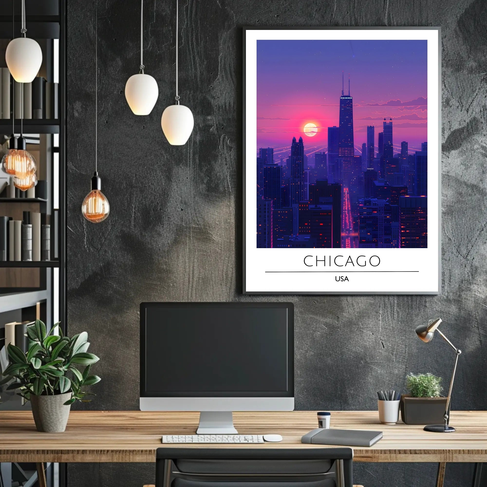 Chicago Skyline at Sunset Urban or Cityscape Poster