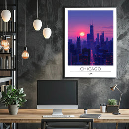 Chicago Skyline at Sunset Urban or Cityscape Poster