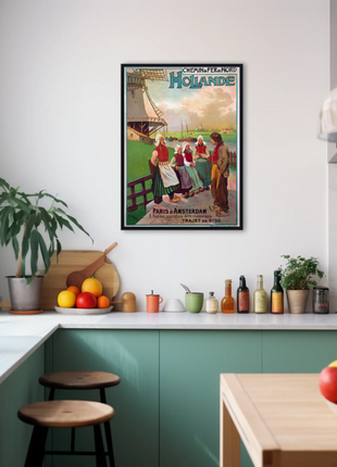 Paris To Amsterdam Windmills Costume Vintage Travel Poster