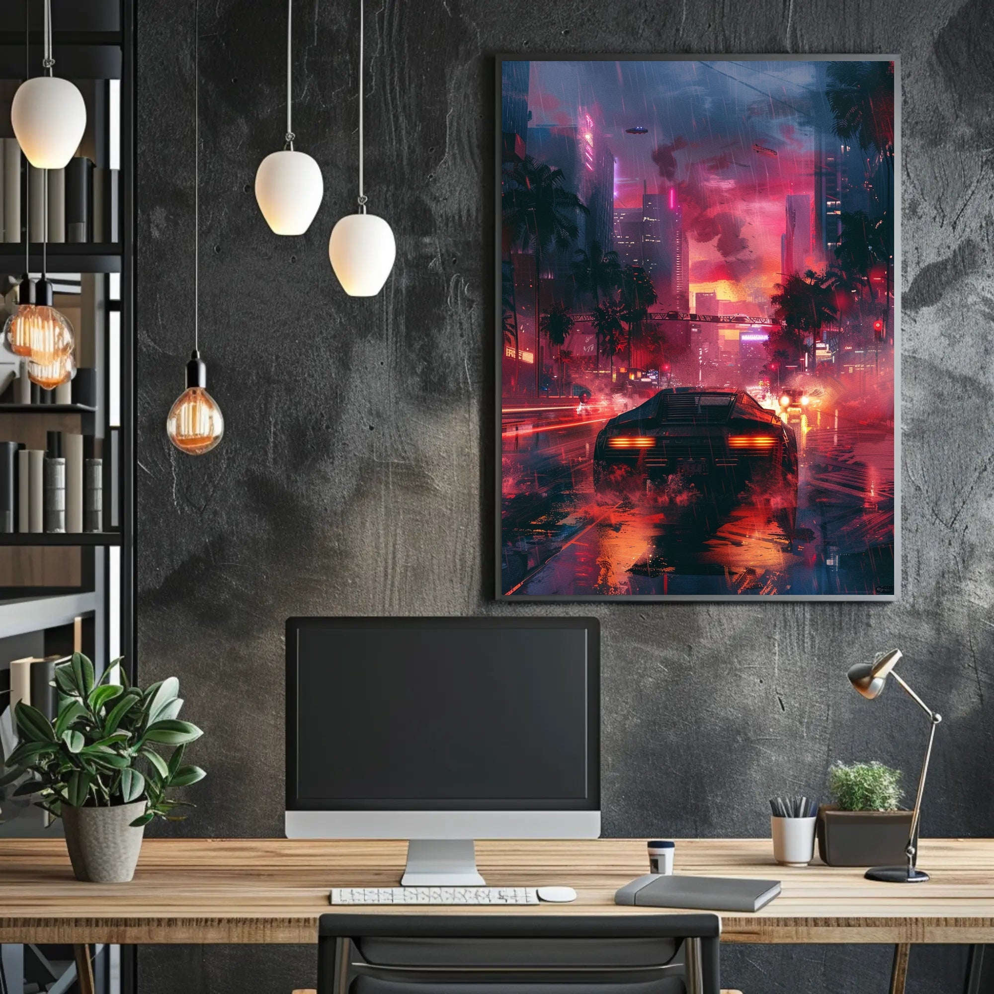Futuristic Neon Cityscape Sci-Fi Adventure Poster PosterGoat