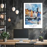 Charming Galway Waterfront Scene in Watercolor Travel Poster PosterGoat