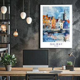Charming Galway Waterfront Scene in Watercolor Travel Poster PosterGoat