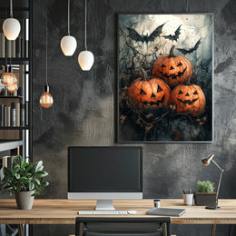 Halloween Jack-o'-lantern Bats Gathering Art Print Poster