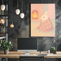 Cozy Bunny by the Fireplace Poster
