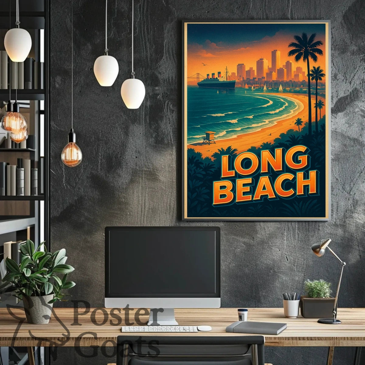 Long Beach Sunset Skyline Travel Poster
