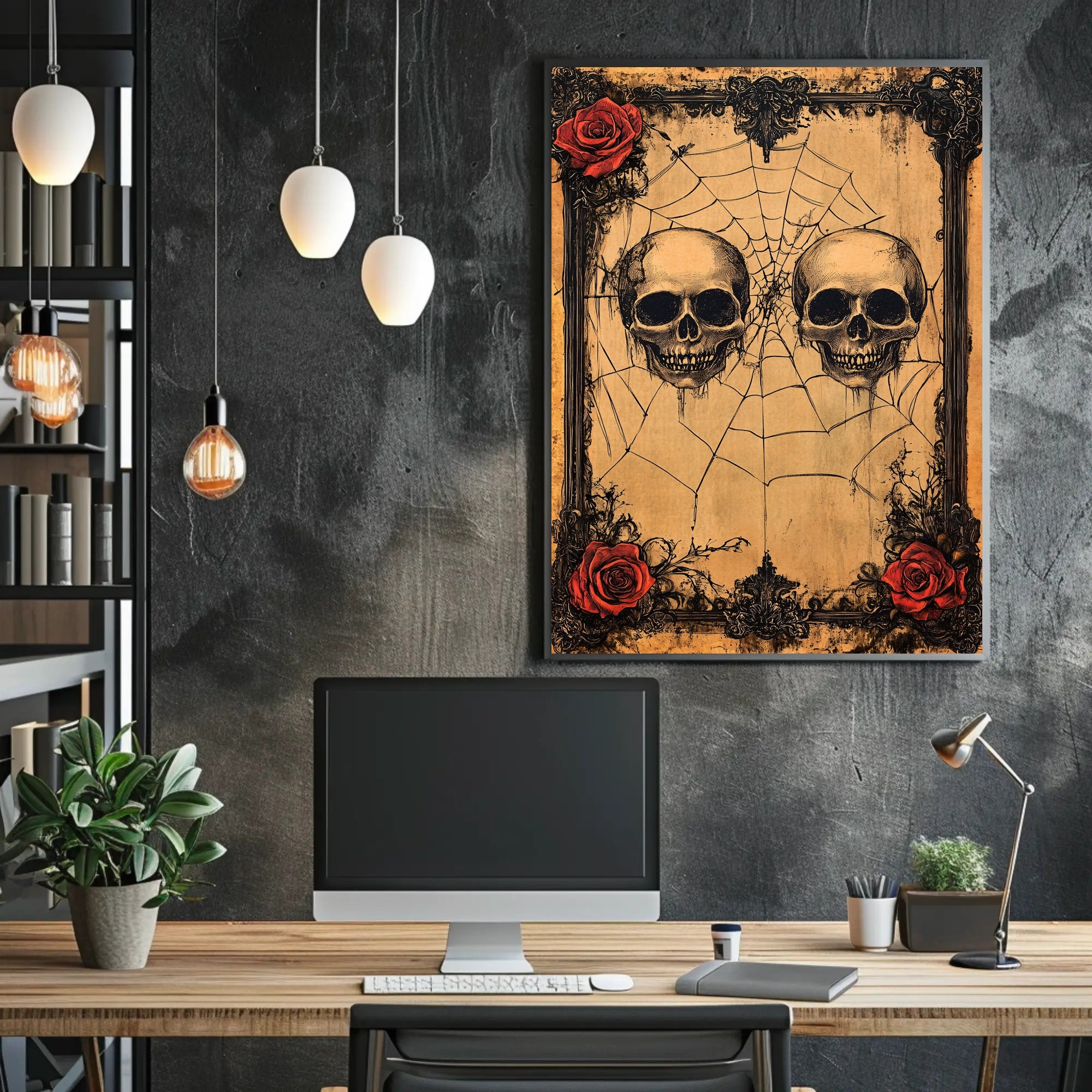 Gothic Skulls And Roses Poster