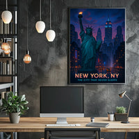 New York City Skyline Night View Poster Modern Wall Art