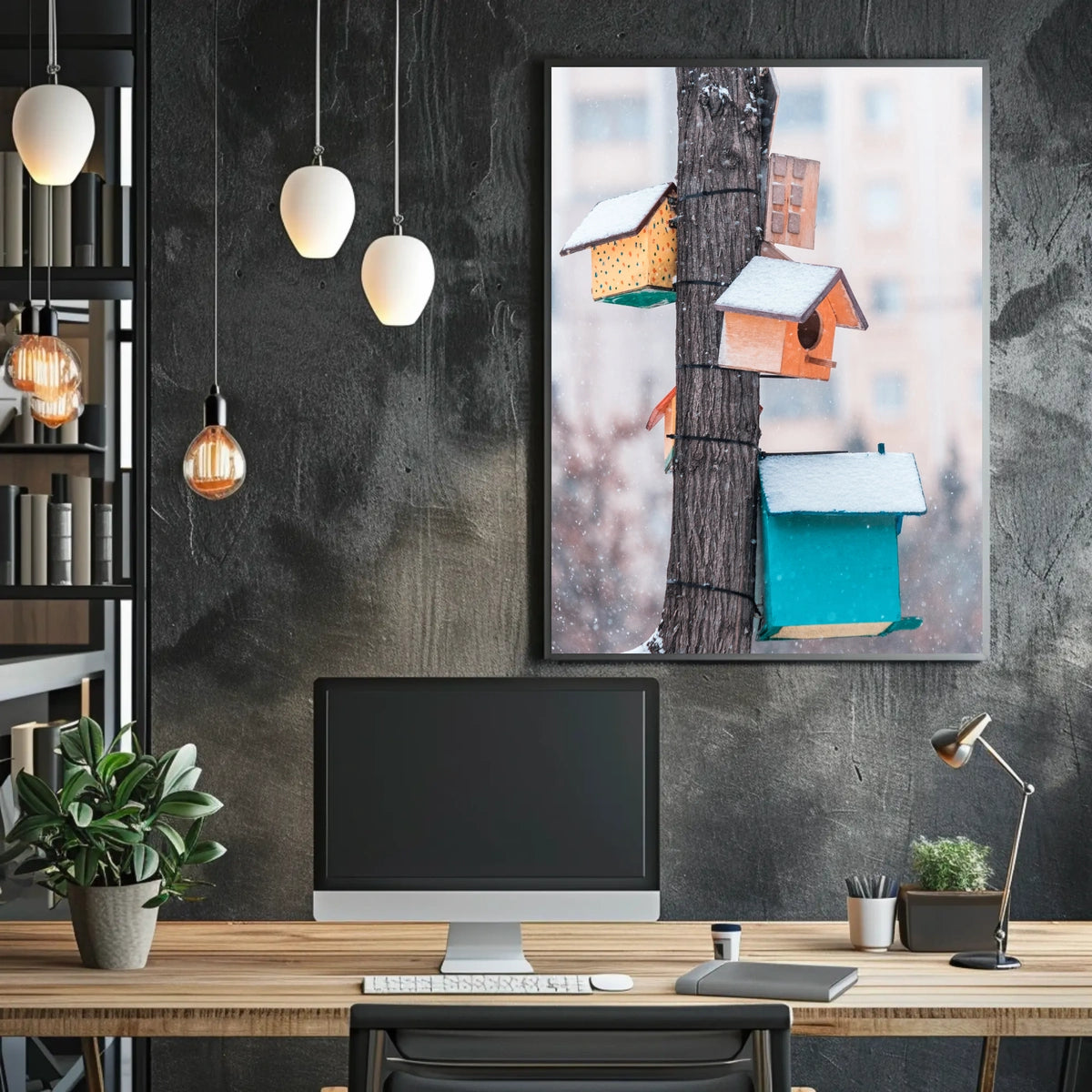 Winter Birdhouses Poster