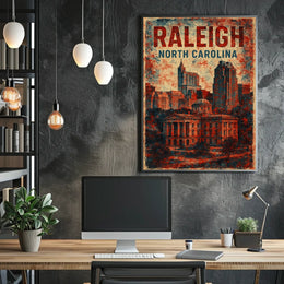 Raleigh Urban Heritage Vintage Travel Lithograph Poster
