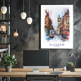 Glasgow Street Scene Vibrant Urban Cityscape Poster PosterGoat