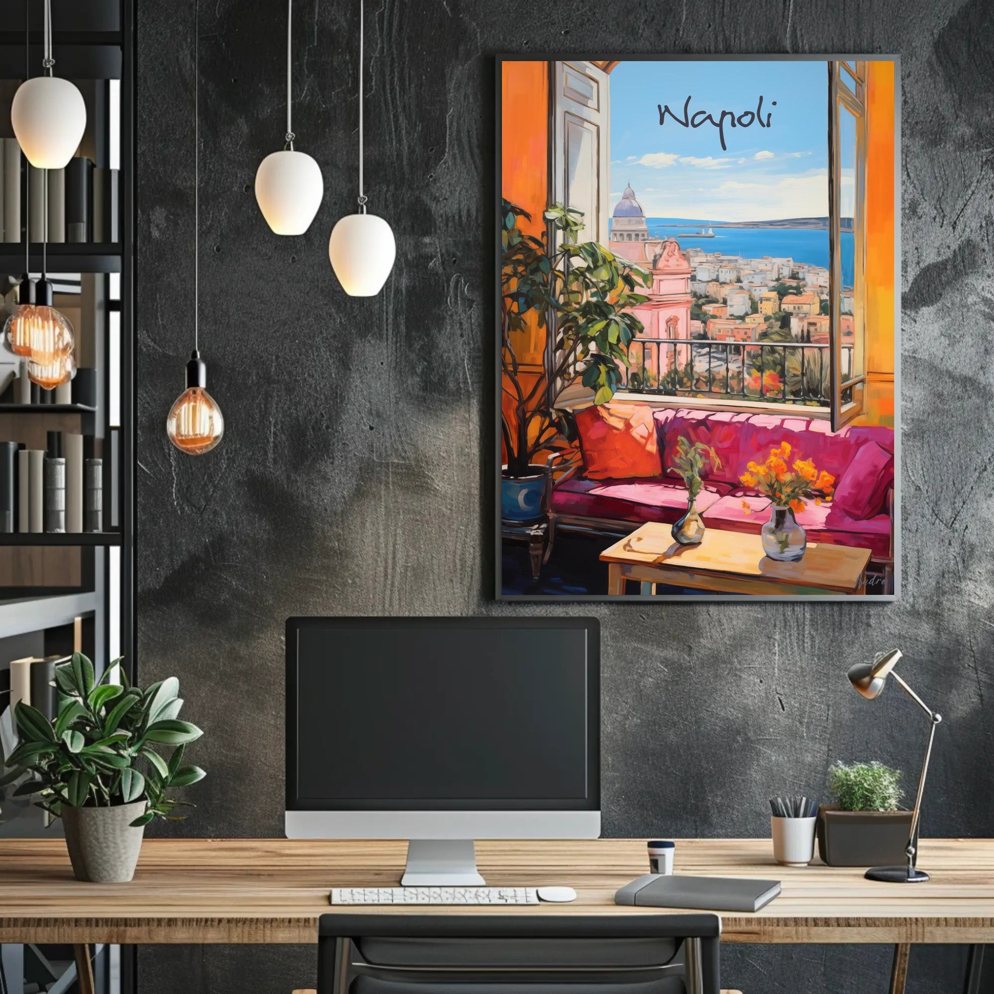 Napoli Scenic View from Open Window Poster