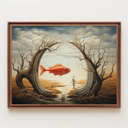 Surreal Dreamscape with Orange Fish Artistic Poster