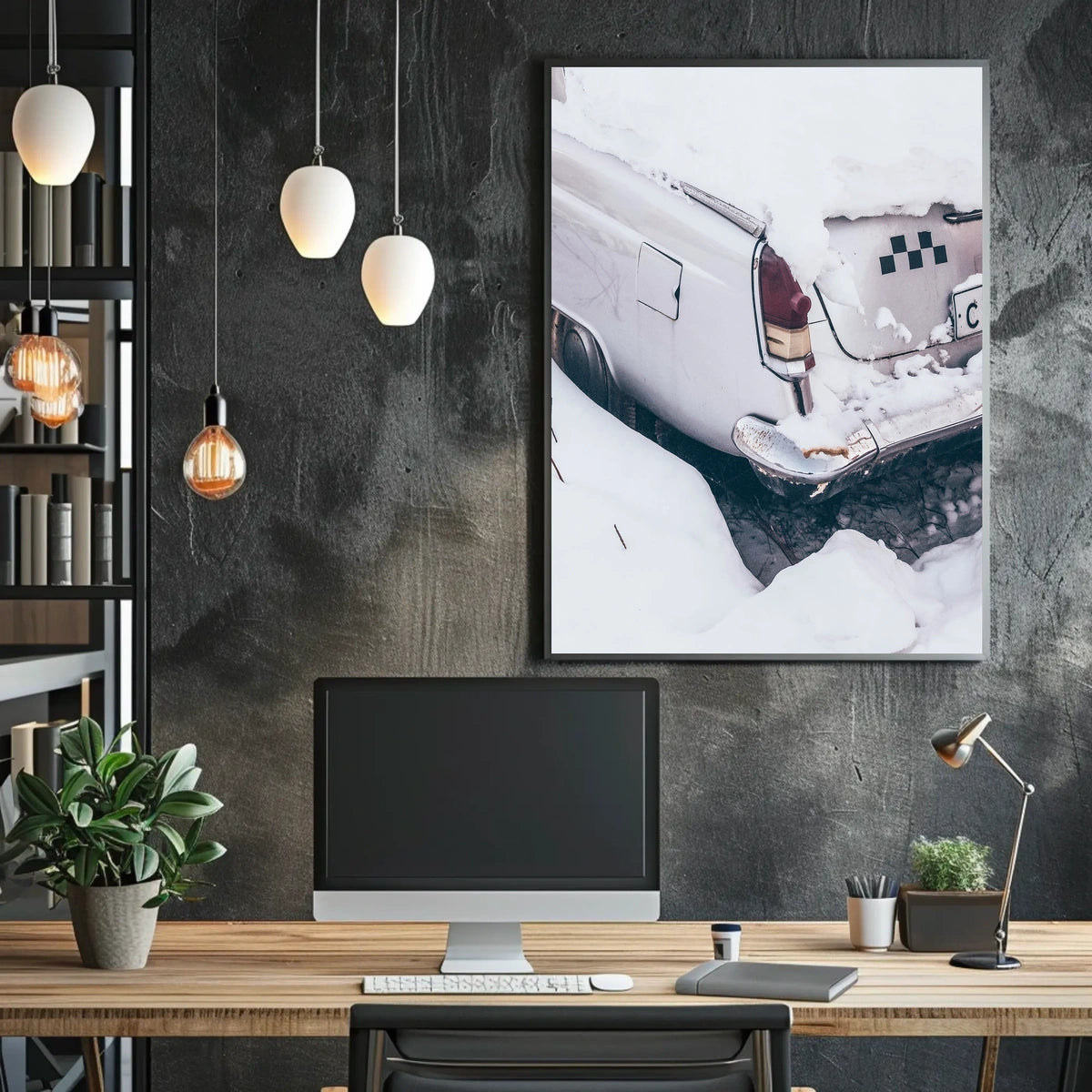 Vintage Car In Snow Vintage Poster