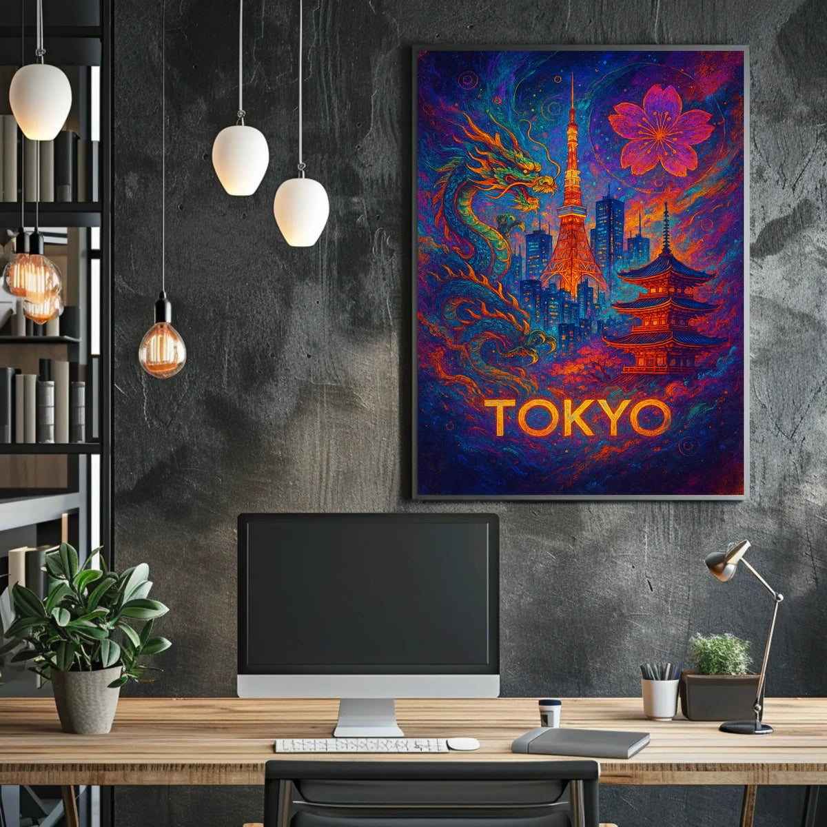 Tokyo Tower Fantasy: Vibrant Poster of Tradition & Modernity