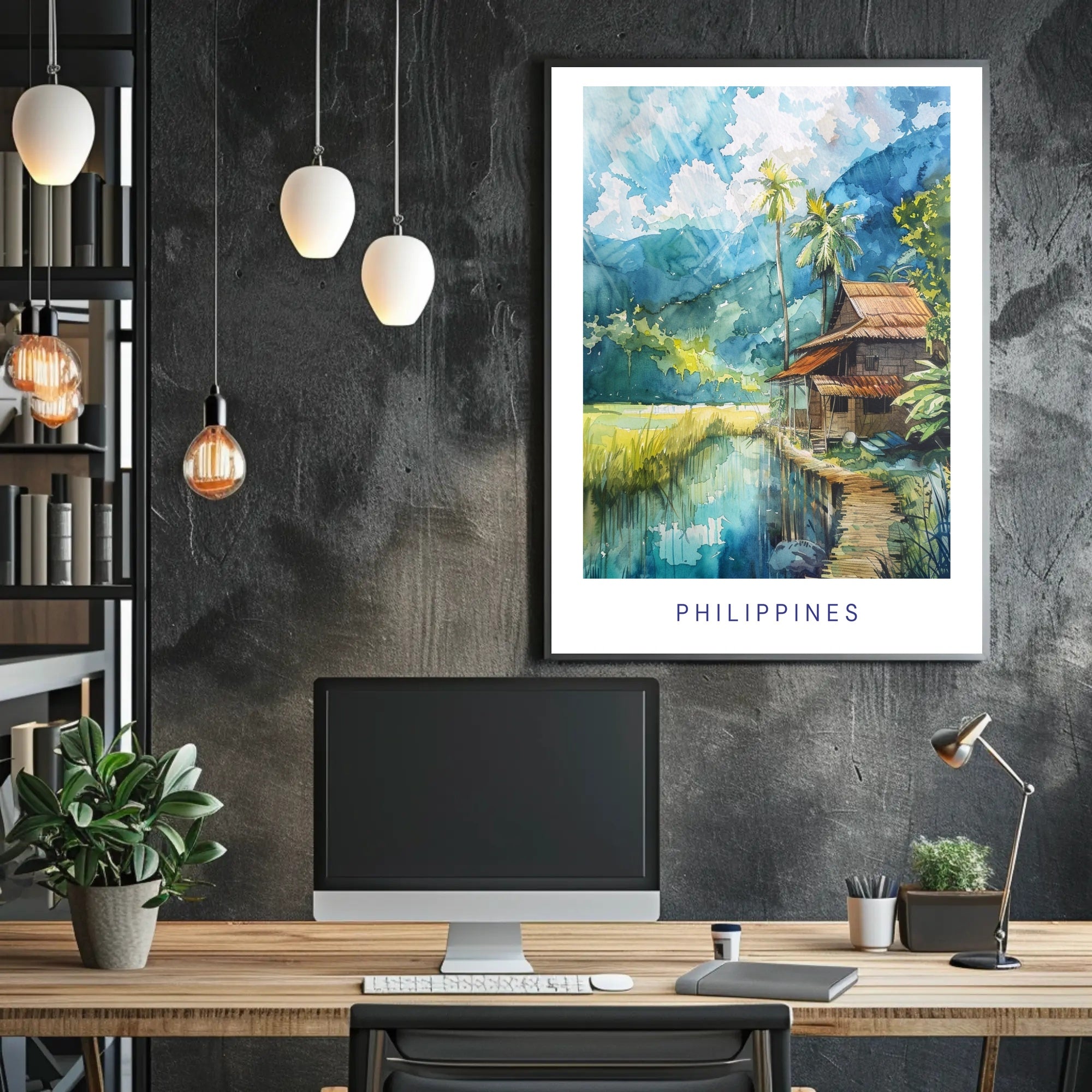Serene Philippine Scene Watercolor Artistic Poster PosterGoat