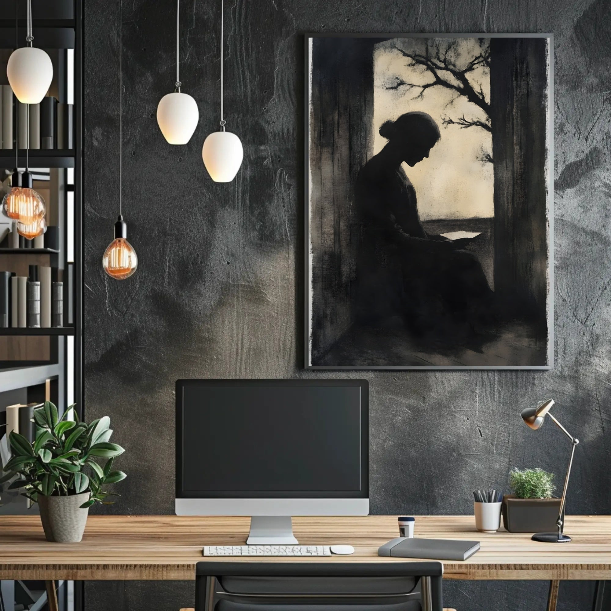 Silhouette Woman Reading Vintage Artistic Poster PosterGoat