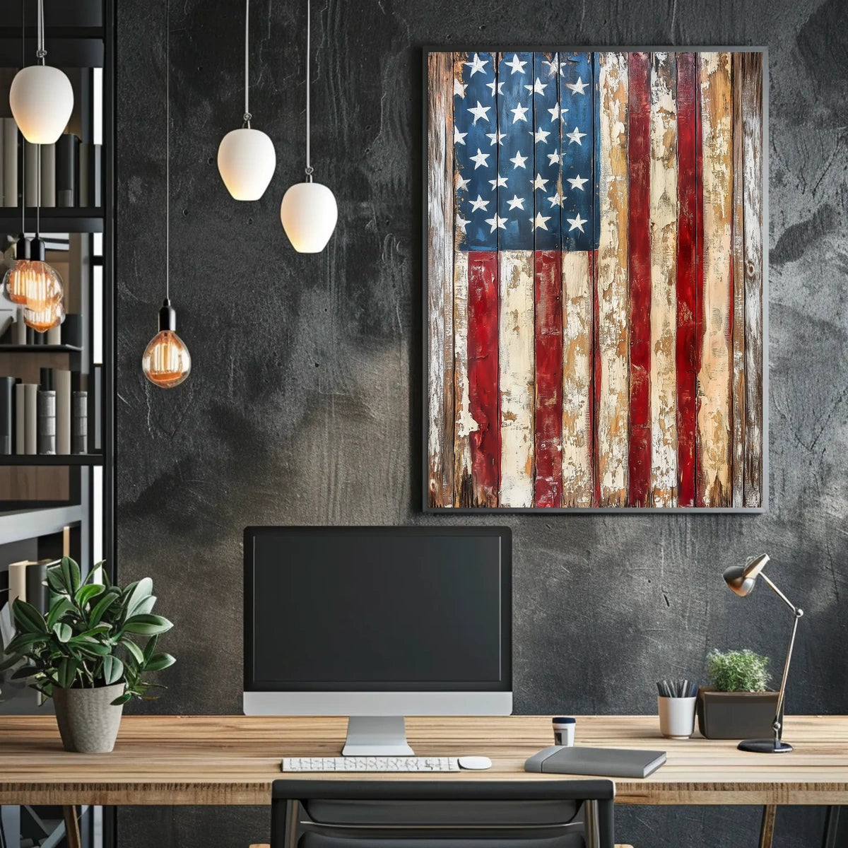 Faded American Flag Geometric Abstract Art Wall Poster