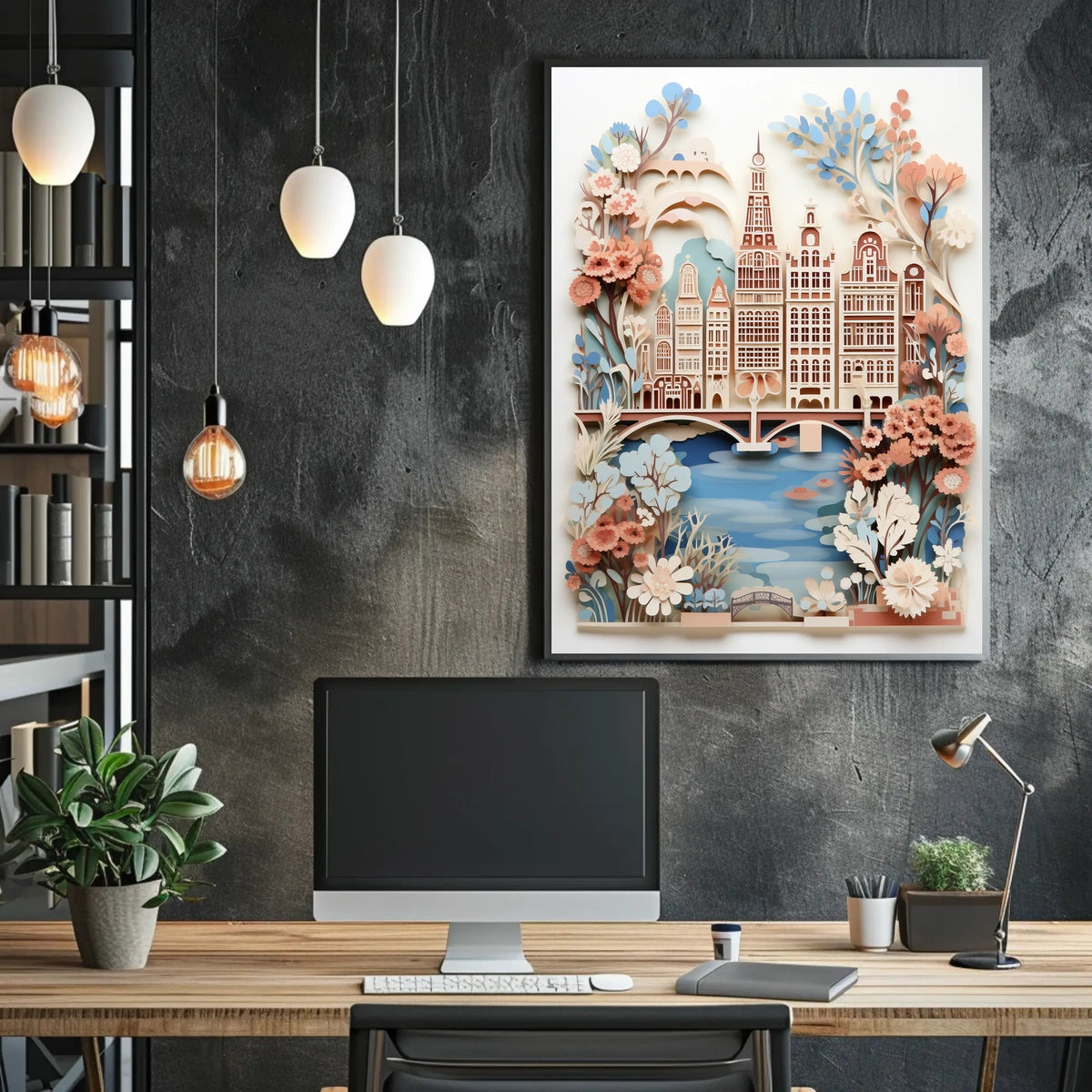 Amsterdam Cityscape Art with Intricate Dutch Gables Travel Poster