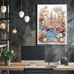 Amsterdam Cityscape Art with Intricate Dutch Gables Travel Poster